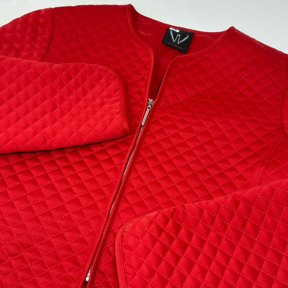 Vintage VERONIQUE YOUNG Womens Sz 14 Full Zip Red Cropped Quilted Blazer Jacket
